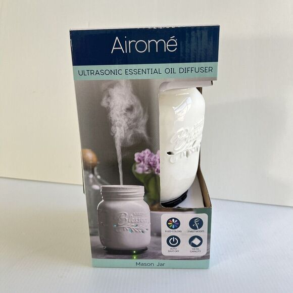 AIROME' ESSENTIAL OIL ULTRASONIC DIFFUSER w/LED - Mason Jar - Picture 2 of 8